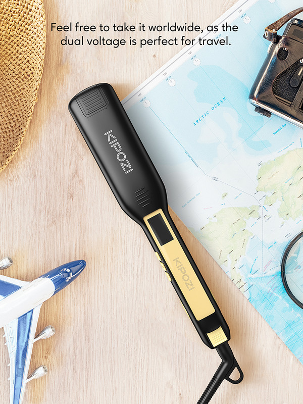 KIPOZI pegla za kosu 139 Titanium Flat Iron ploča široka 1,75 inča s LCD zaslonom, podesivom temperaturom i dvostrukim naponom