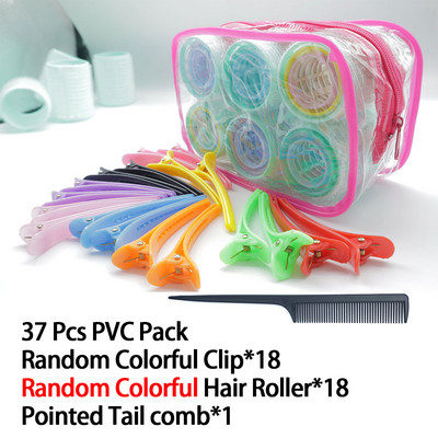 Paket od 37 komada Valjci za kosu sa kopčama i češljem Samoprihvatljive špule za suho uvijanje Lazy Velcro uvijači Proizvodi za kovrčavu kosu bez zagrijavanja