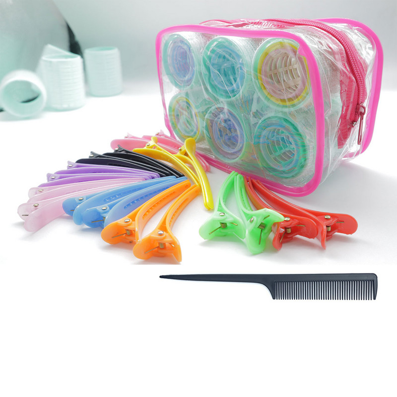 Paket od 37 komada Valjci za kosu sa kopčama i češljem Samoprihvatljive špule za suho uvijanje Lazy Velcro uvijači Proizvodi za kovrčavu kosu bez zagrijavanja