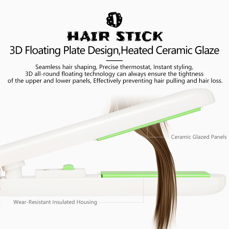 Mini matu taisnotājs Plakans dzelzs keramikas matu taisnotājs, sauss un mitrs termostats elektrisks lokšķēres Modes veidošanas rīki