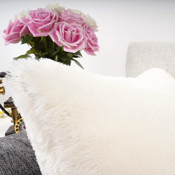 Διακοσμητικό κάλυμμα μαξιλαριού καναπέ Μασίφ μαλακό κάλυμμα μαξιλαριού Μαξιλαροθήκη σπιτιού Λευκό ροζ Γκρι Shaggy κάλυμμα μαξιλαριού γούνας 43x43cm