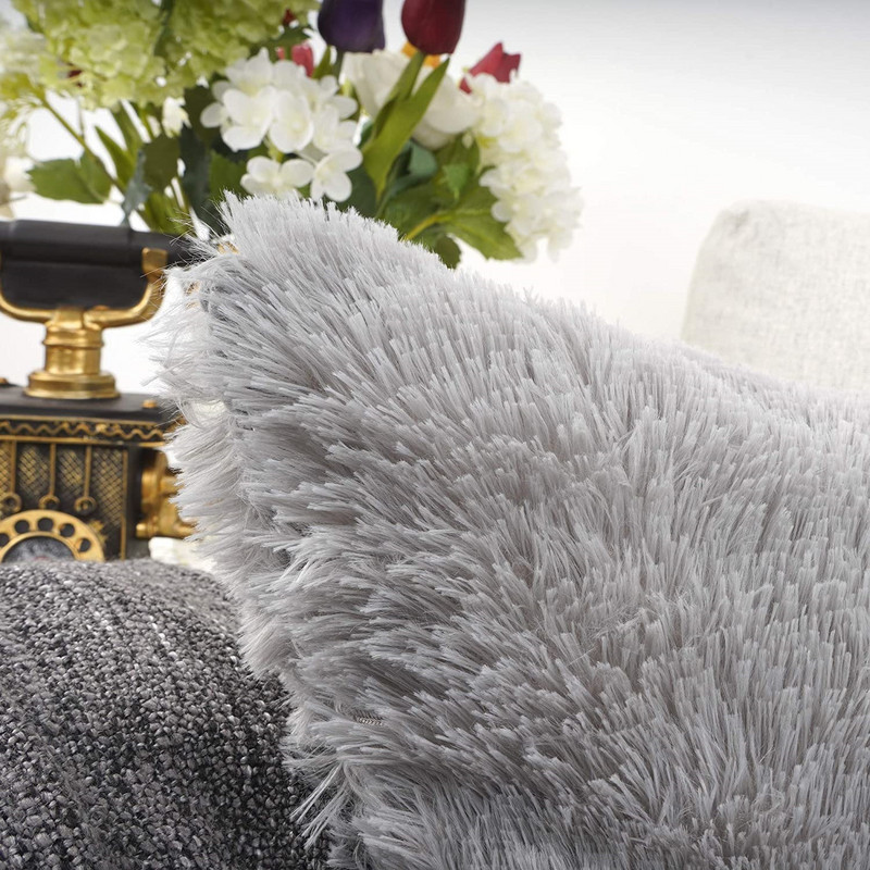 Dekoratyvinis sofos pagalvės užvalkalas Tvirtas minkštas pūkuotas pagalvės užvalkalas Namų pagalvės užvalkalas baltas rausvas pilkas gauruotas kailio pagalvės užvalkalas 43x43cm