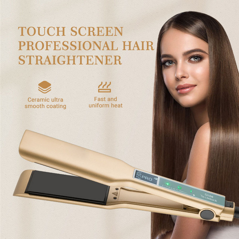 Iron Hajvasaló Arany Brazil Keratin Kezelő Titán 230℃ Professzionális érintőképernyő MCH széles lemezes tartós lapos