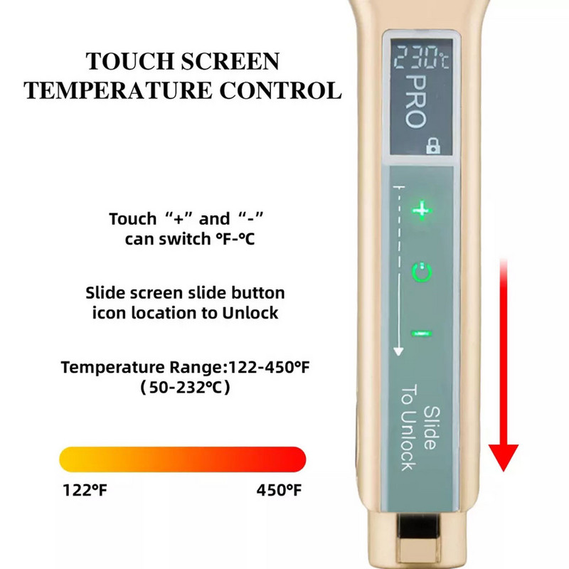 Iron Hajvasaló Arany Brazil Keratin Kezelő Titán 230℃ Professzionális érintőképernyő MCH széles lemezes tartós lapos