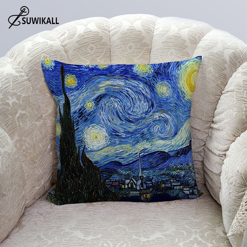Van Gogh olajfestmény nyomtatási kollekció dekoratív minta otthoni párnahuzat négyzet alakú irodai dekor párnahuzat