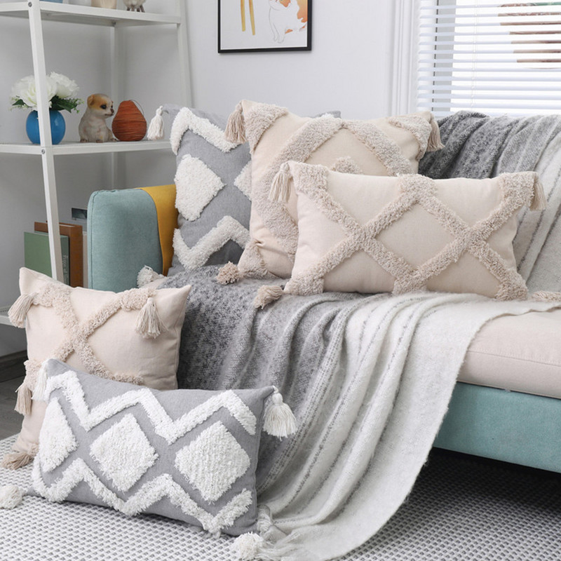 Boho Tufted párnahuzat 45X45/30X50cm Dekoráció Maison Morocco Nordic Style pamut párnahuzat szék kanapéhoz Ingyenes szállítás