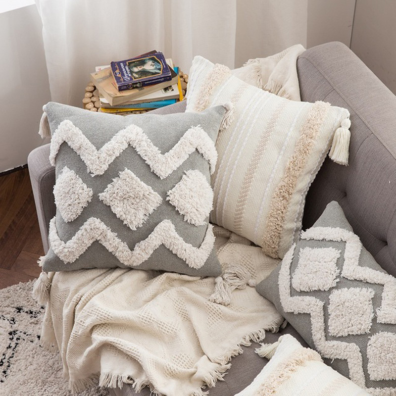 Boho Tufted párnahuzat 45X45/30X50cm Dekoráció Maison Morocco Nordic Style pamut párnahuzat szék kanapéhoz Ingyenes szállítás