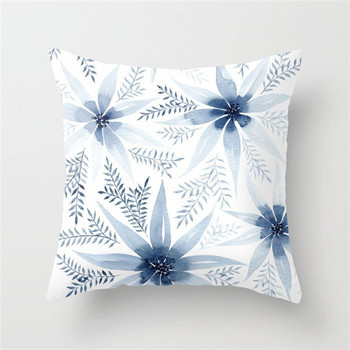 45x45cm синьо мастило цвете калъфка за възглавница диван хол декорация на дома абстрактна геометрична полиестерна калъфка за възглавница декор за спалня