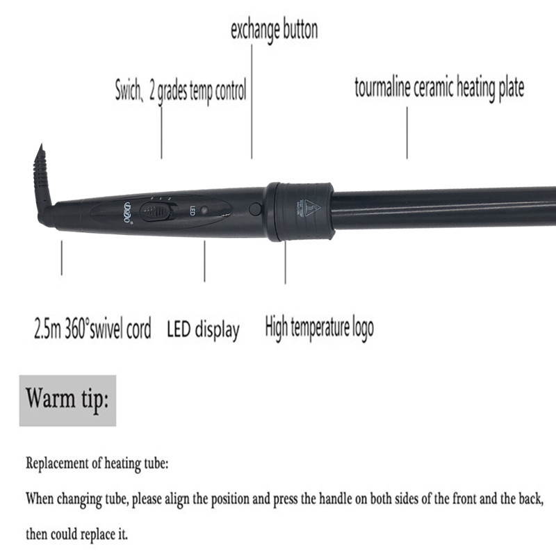 Nova 3-dijelna mašina za uvijače za kosu, 3P keramički uvijači za kosu Set 3 veličine 9mm-19mm-25mm štapići za uvijače sa kopčama za rukavice