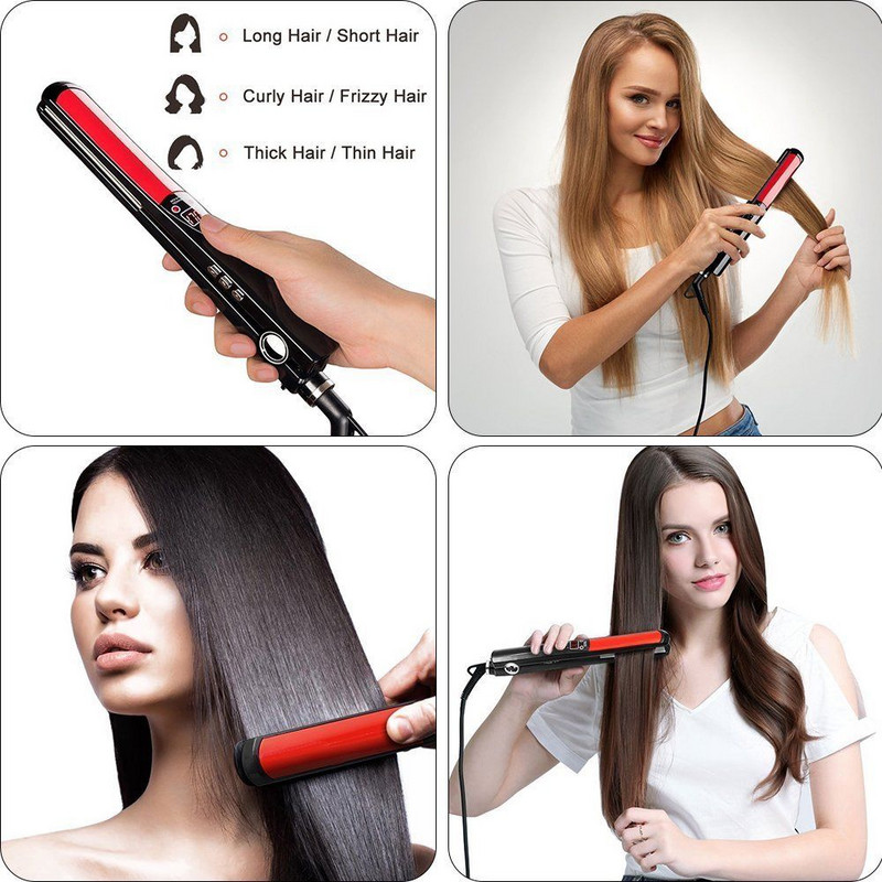 MCH Încălzire rapidă Placă de îndreptat părul Afișaj LCD Acoperire ceramică Curling Fier plat Instrumente profesionale de styling Fier de îngrijire a frumuseții
