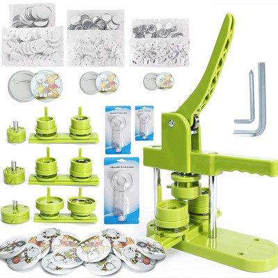 Kit de mașină pentru crearea de butoane de insigne de 25 + 32 + 58 mm cu 300 buc de piese pentru butoane + tăietor de cerc + 3 matrițe, set de insigne DIY pentru butoane