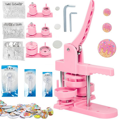 Kit de mașină pentru crearea de butoane de insigne de 25 + 32 + 58 mm cu 300 buc de piese pentru butoane + tăietor de cerc + 3 matrițe, set de insigne DIY pentru butoane
