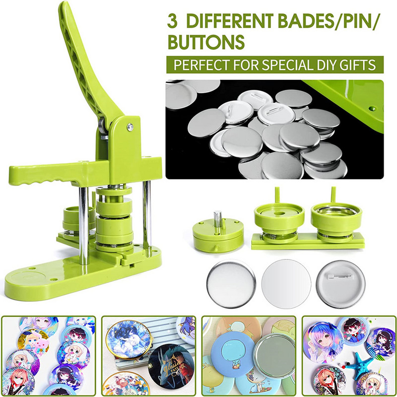 25+32+58MM komplet strojeva za izradu gumba za značke s 300 komada dijelova za gumbe+kružnim rezačem+3 kalupa, DIY set znački za pribadače Stroj za pritiskanje gumba