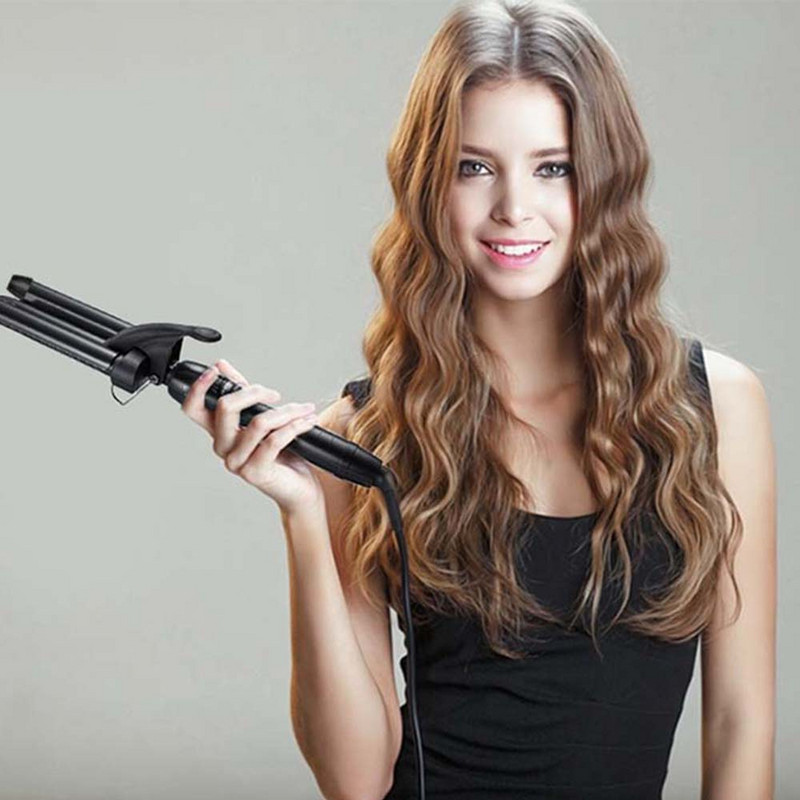 SONOFLY 22mm LCD ondulator de par electric triplu butoi ceramica ondulator par ondulat instrumente de styling anioni încălzire rapidă JF-112