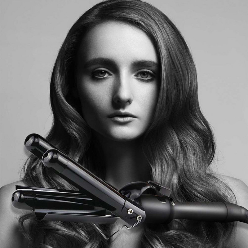 SONOFLY 22mm LCD ondulator de par electric triplu butoi ceramica ondulator par ondulat instrumente de styling anioni încălzire rapidă JF-112