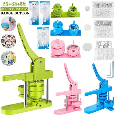 Κιτ μηχανής 25+32+58mm Badge Button Maker Machine with 300Pcs Button Parts+Circle Cutter+3 Mould, DIY Pin Badges Set Button Press Machine