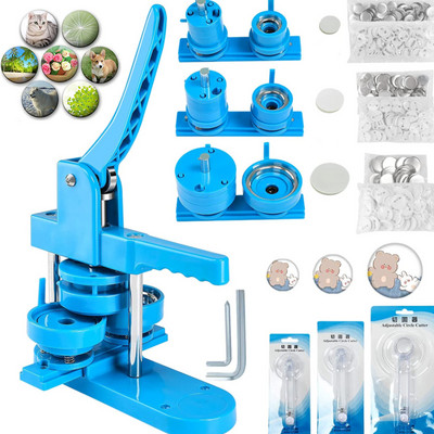 Žetonu pogu veidošanas mašīna 25+32+58MM nozīmīšu komplekts -300Gb pogas daļas + 3 veidne + 3 apļveida griezējs, DIY tapas presēšanas mašīna