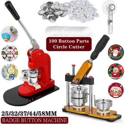 Button Maker Machine DIY Pin Badges Set, 25/32/37/44/58MM Badge Press Machine Maker with 100 Pcs Button Parts+Circle Cutter+Mold