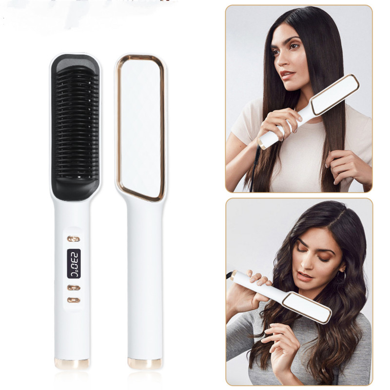 Bărbați Curler Barba Pieptene fierbinte Ondulator de par Turmalina Ceramica Ondulator Perie Plans de indreptat Parul Ondulator