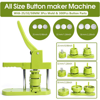 Машина за създаване на копчета за значки 3 размера, комплект за значки „направи си сам“ Преса за бутони за създаване на карфици с 25+32+58MM калъп+300 части за копчета+кръгла резачка