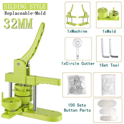 Stroj za izradu gumba za značke 3 veličine, DIY set bedževa Preša za gumbe za izradu iglica s kalupom od 25+32+58 mm+300 dijelova gumba+kružni rezač