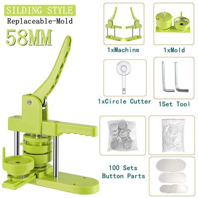 Stroj za izradu gumba za značke 3 veličine, DIY set bedževa Preša za gumbe za izradu iglica s kalupom od 25+32+58 mm+300 dijelova gumba+kružni rezač