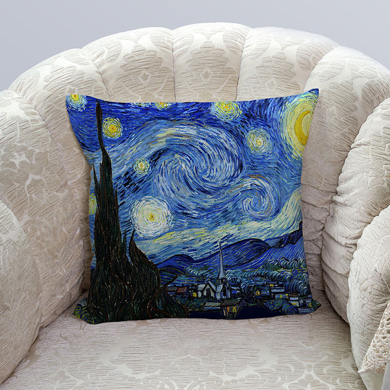 Van Gogh olajfestmény párnahuzat kanapé párnahuzat napraforgó csillagos éjszakai díszpárnahuzat esküvői parti lakberendezés 45x45cm