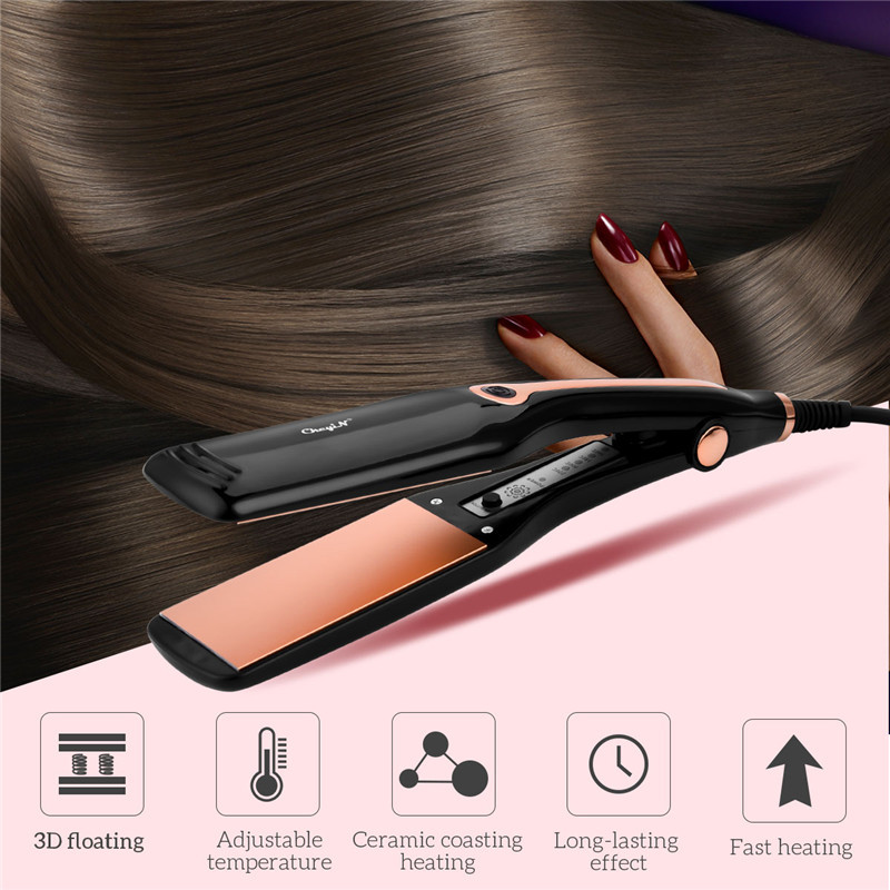 Ultra széles kerámia hajvasaló Professzionális elektromos, lapos vasaló hőmérsékletű, állítható hajvasaló hajformázó