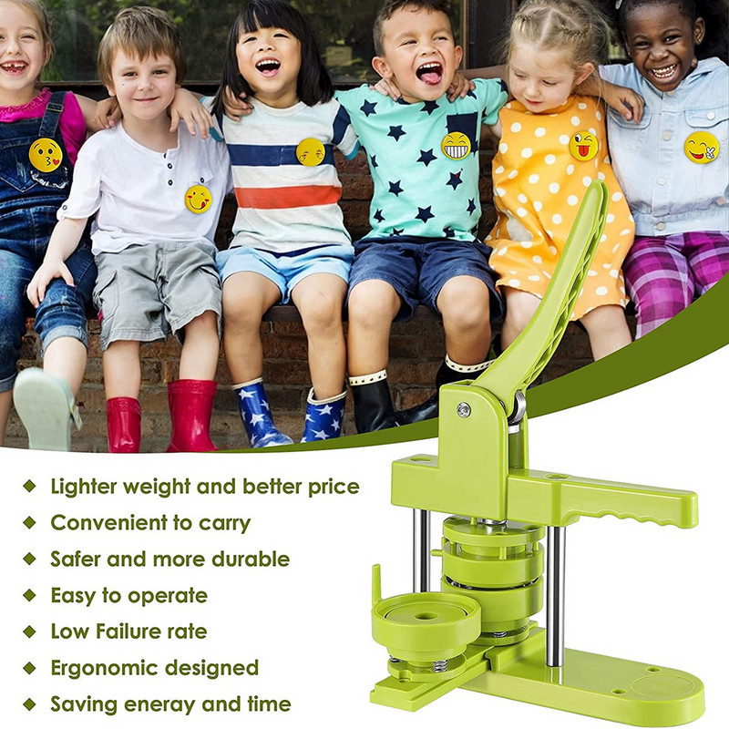 Ženklelių smeigtukų mygtukų gaminimo mašina „pasidaryk pats“ ženklelių rinkinys, 25–58 mm mygtukų presavimo mašina su 100 vnt mygtukų dalimis + apskritimo pjaustytuvas