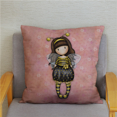 Κάλυμμα μαξιλαριού χαριτωμένο μικρό κορίτσι Χαριτωμένο παιδικό μοτίβο τετράγωνο κάλυμμα μαξιλαριού δερμάτινο κάλυμμα μαξιλαριού ροδακινί Διακόσμηση σπιτιού