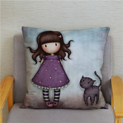 Κάλυμμα μαξιλαριού χαριτωμένο μικρό κορίτσι Χαριτωμένο παιδικό μοτίβο τετράγωνο κάλυμμα μαξιλαριού δερμάτινο κάλυμμα μαξιλαριού ροδακινί Διακόσμηση σπιτιού