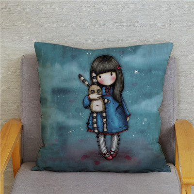 Κάλυμμα μαξιλαριού χαριτωμένο μικρό κορίτσι Χαριτωμένο παιδικό μοτίβο τετράγωνο κάλυμμα μαξιλαριού δερμάτινο κάλυμμα μαξιλαριού ροδακινί Διακόσμηση σπιτιού