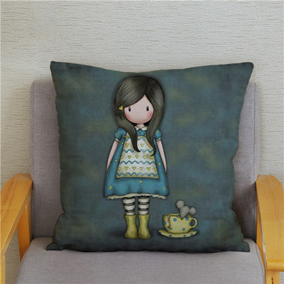 Κάλυμμα μαξιλαριού χαριτωμένο μικρό κορίτσι Χαριτωμένο παιδικό μοτίβο τετράγωνο κάλυμμα μαξιλαριού δερμάτινο κάλυμμα μαξιλαριού ροδακινί Διακόσμηση σπιτιού