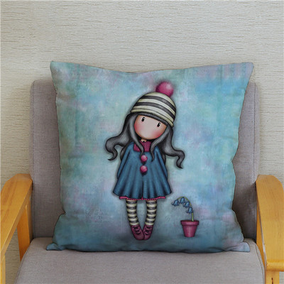 Κάλυμμα μαξιλαριού χαριτωμένο μικρό κορίτσι Χαριτωμένο παιδικό μοτίβο τετράγωνο κάλυμμα μαξιλαριού δερμάτινο κάλυμμα μαξιλαριού ροδακινί Διακόσμηση σπιτιού