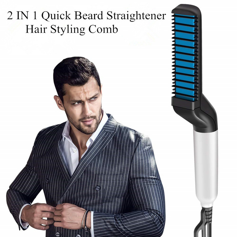 Férfi szakállvasaló többfunkciós hajkiegyenesítő kefe kerámia hajcsavaró vasaló forró hajfésű simító hajkefe eszközök