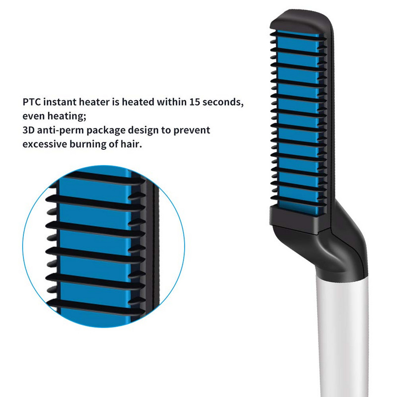 Férfi szakállvasaló többfunkciós hajkiegyenesítő kefe kerámia hajcsavaró vasaló forró hajfésű simító hajkefe eszközök