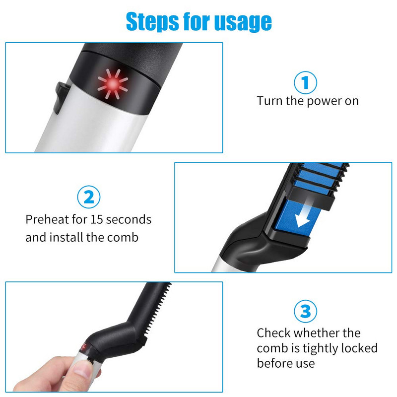 Férfi szakállvasaló többfunkciós hajkiegyenesítő kefe kerámia hajcsavaró vasaló forró hajfésű simító hajkefe eszközök