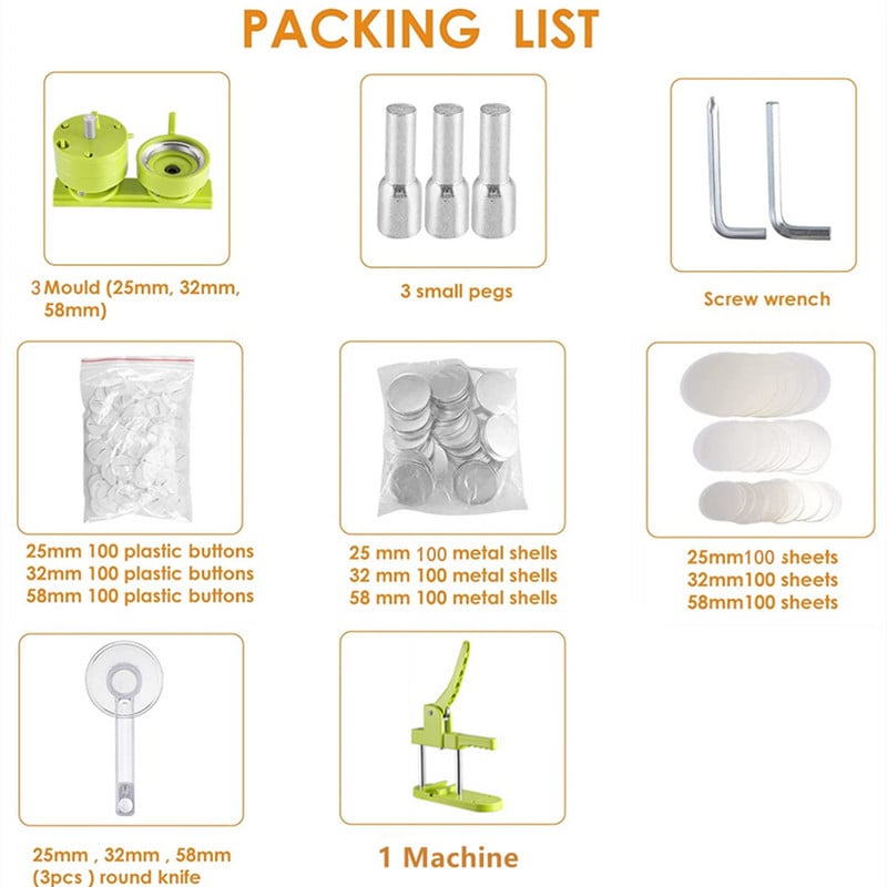 DIY set znački za pribadače, stroj za prešanje gumba, 25+32+58 MM komplet stroja za izradu gumba za značke s 300 komada dijelova za gumbe+kružni rezač+3 kalupa