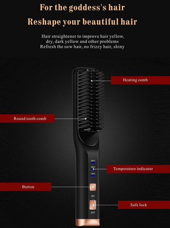 Ασύρματο ισιωτικό γενειάδας Βούρτσα χτένας μαλλιών Επαναφορτιζόμενη ασύρματη αντιστατική γρήγορη θέρμανση Εργαλεία styling ισιώματος μαλλιών