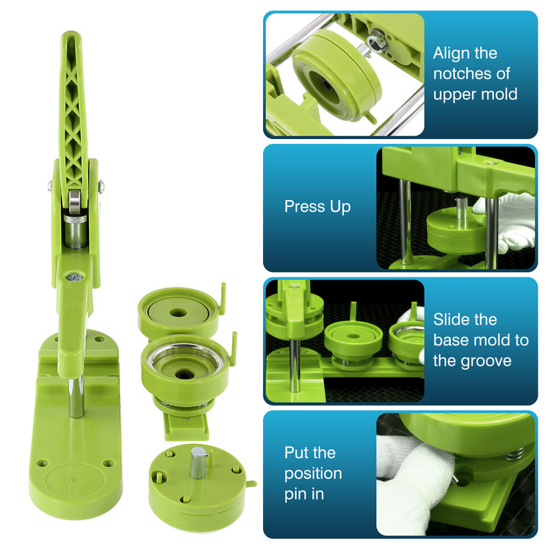 Ženklelių mygtukų kūrimo mašina 32 mm 44 mm 58 mm „pasidaryk pats“ smeigtukų formavimo formavimo ženkliukų presavimo mašina su 200 vnt mygtukų dalimis