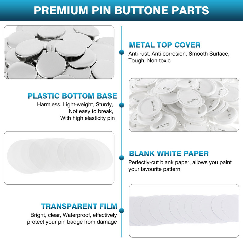 Ženklelių mygtukų kūrimo mašina 32 mm 44 mm 58 mm „pasidaryk pats“ smeigtukų formavimo formavimo ženkliukų presavimo mašina su 200 vnt mygtukų dalimis