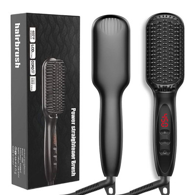 Hajvasaló Hot Comb 230 ℃ forrázásgátló hajkefe kerámia fűtő LCD kijelző, kettős feszültségű csendes szakállvasaló