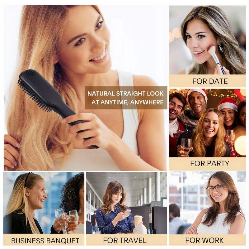 Hajvasaló Hot Comb 230 ℃ forrázásgátló hajkefe kerámia fűtő LCD kijelző, kettős feszültségű csendes szakállvasaló