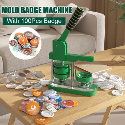 25MM 44MM 58MM Green New Badge Button Maker Machine With 100Pcs Badge Parts and Circular Cutter Badge Machine Kit