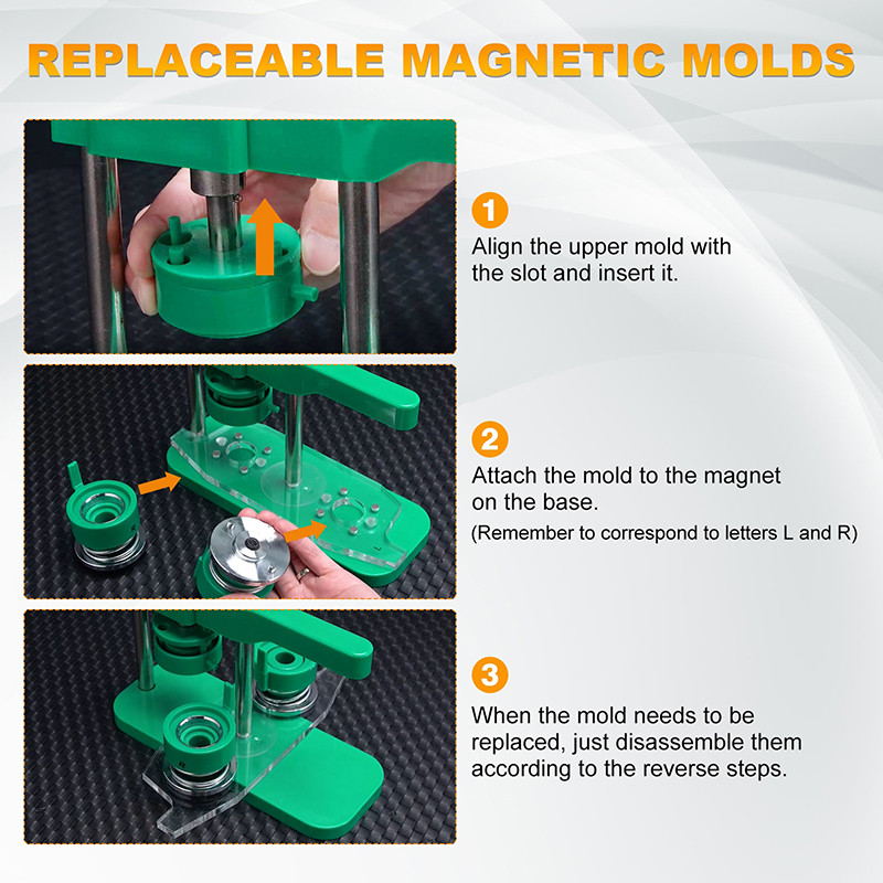 25 mm 44 mm 58 mm žalias naujas ženkliukų mygtukų gamybos aparatas su 100 vnt.