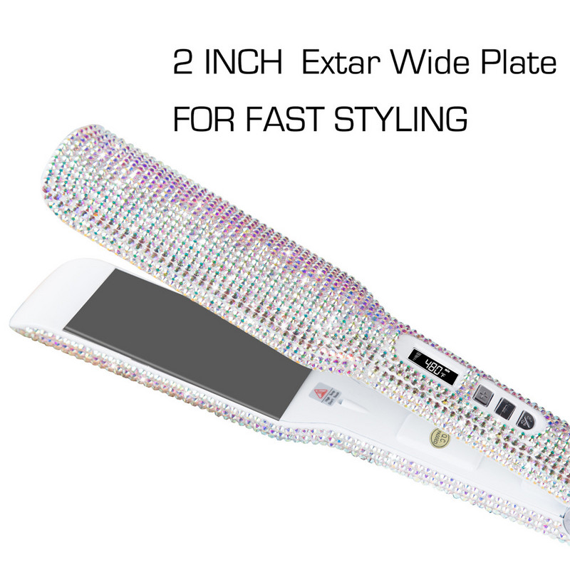 Strasszkő lapos vasaló Perm Crystal LCD kijelzőhöz Egyenes vasalók Lebegő titán 2 hüvelykes lemezes hajvasaló hajcsavaró