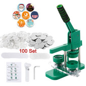 DIY Pins Punch Press Machine komplekts ar 500 gb pogu daļām, pagriežamās pogas žetonu veidotāja mašīnas apļveida griezēja rotējoša pamatne 37 mm