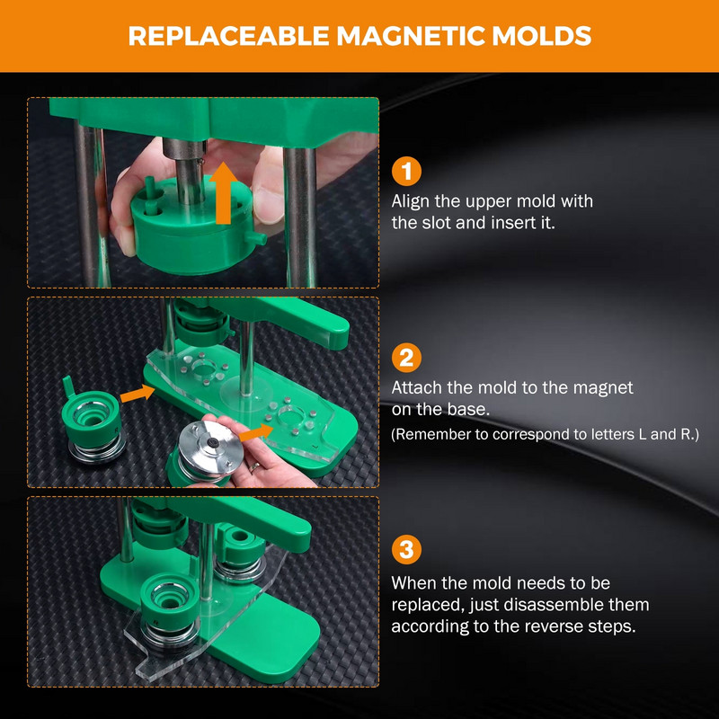 Ženkliuko perforatoriaus presavimo mašinos smeigtukas, pasukamas mygtukas, „pasidaryk pats“ gaminimo rinkinys su 100 apskritimų mygtukų dalimis tuščias popierius 37 mm 44 mm 58 mm