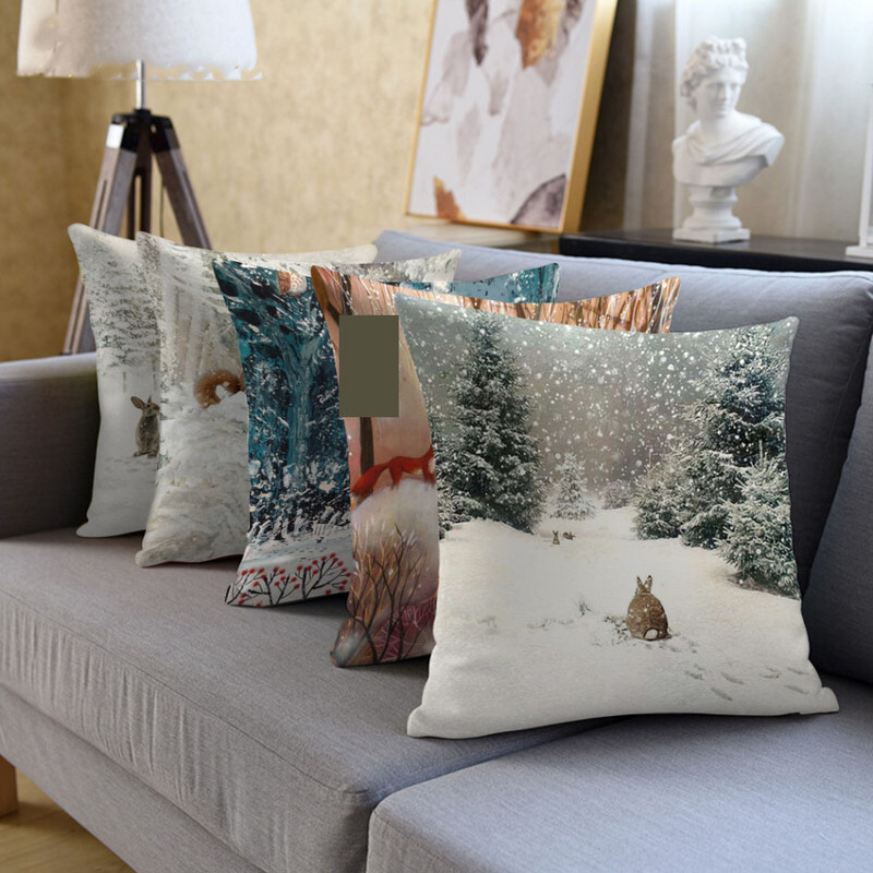 Jõulud Padjapüür Kodukaunistus Loom Hirv Jänes mustriga trükitud padjakatted Talvine padjakate padjapüür