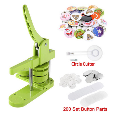 37mm Badge Punch Press Maker Machine Pin Button DIY Making Set With 200 Circle Button Parts And Blank Paper For Mirror Keychain